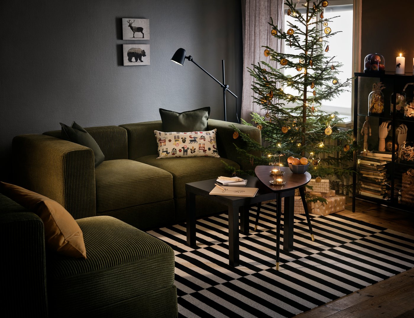 A handmade/striped black/off-white STOCKHOLM rug, flatwoven