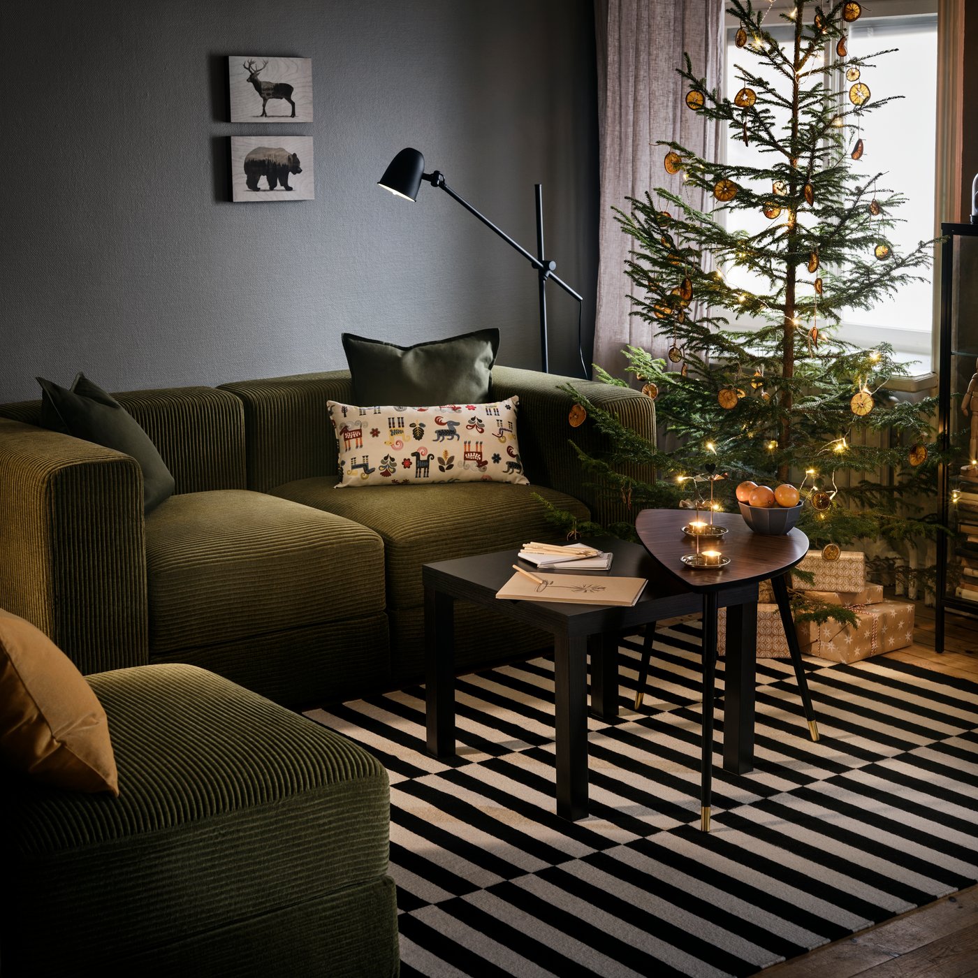 A handmade/striped black/off-white STOCKHOLM rug, flatwoven