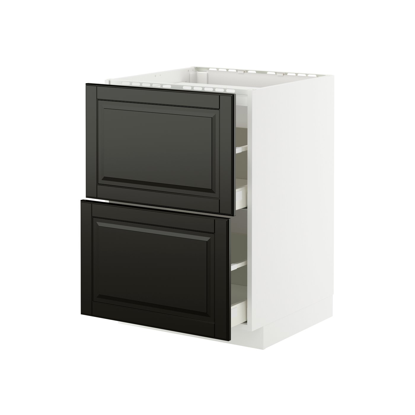 IKEA METOD / MAXIMERA bänkskåp för häll/2 frntr/2 lådor, vit/bodbyn svart, 60x60 cm