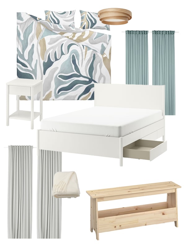 A turquoise/with heading tape STENFRÖ sheer curtains, 1 pair