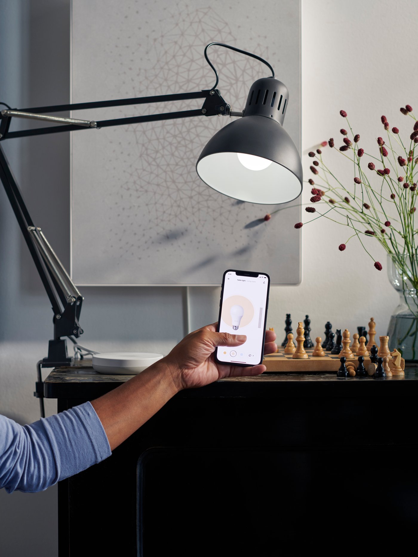 A white/smart SYMFONISK picture frame with WiFi speaker