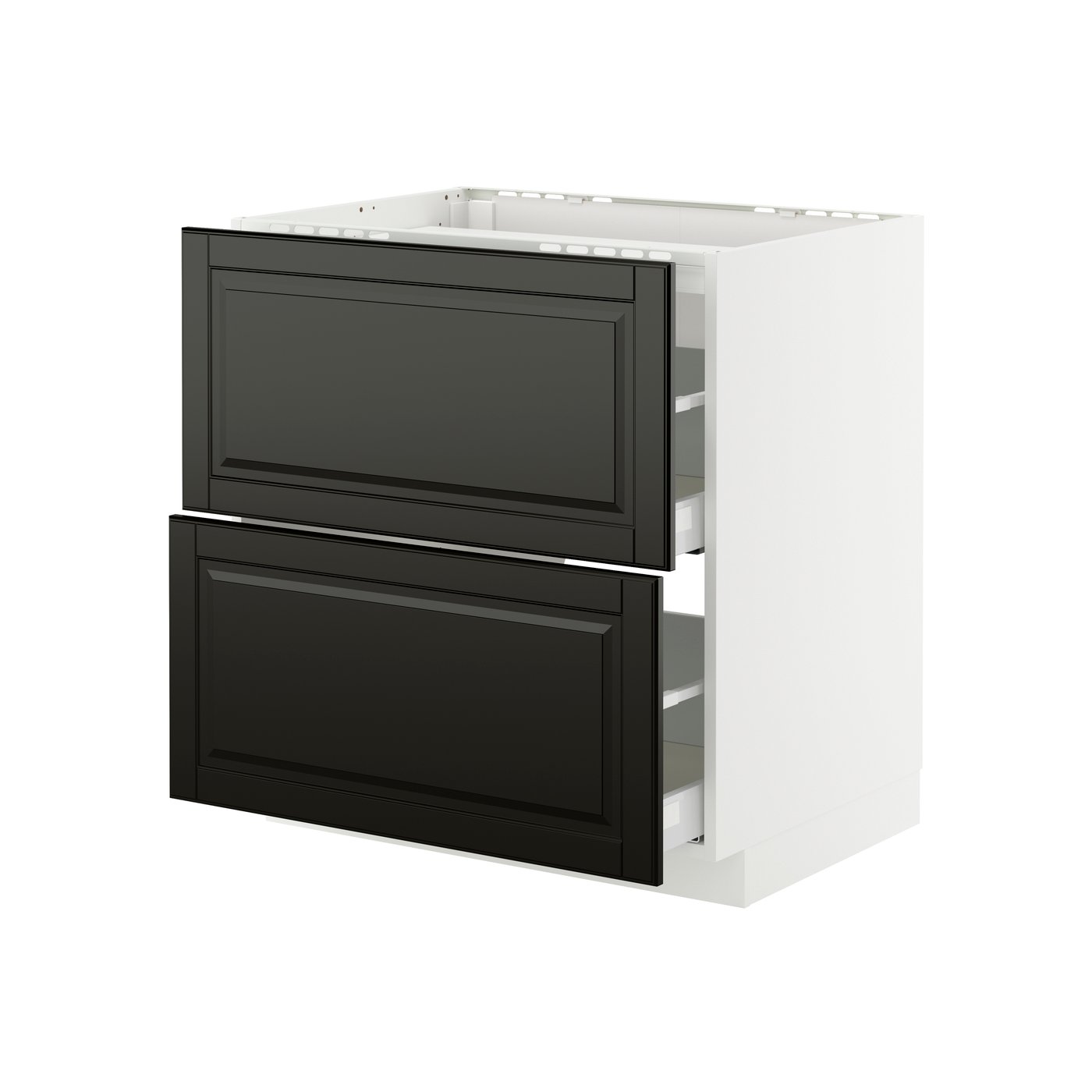 IKEA METOD / MAXIMERA bänkskåp för häll/2 frntr/2 lådor, vit/bodbyn svart, 80x60 cm