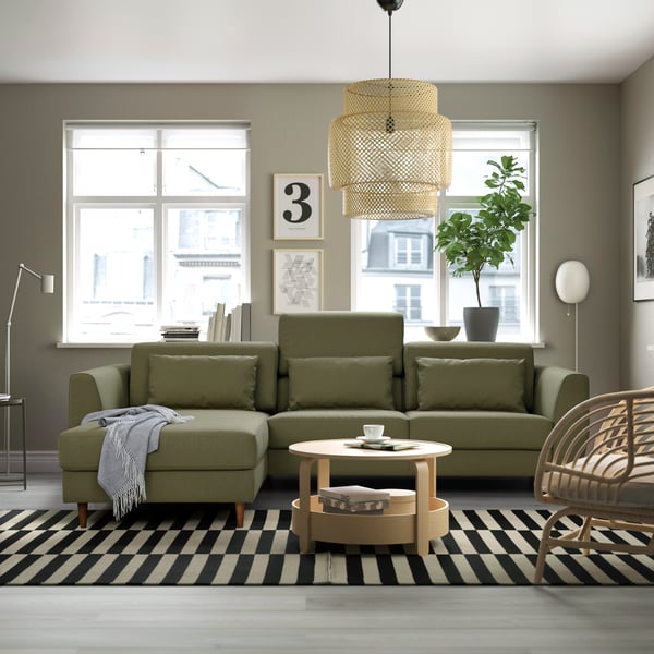 A Vissle yellow-green SLATORP 3-seat sofa with chaise longue