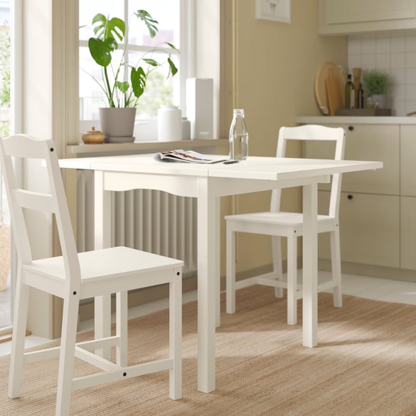 A white/birch veneer HAUGA drop-leaf table