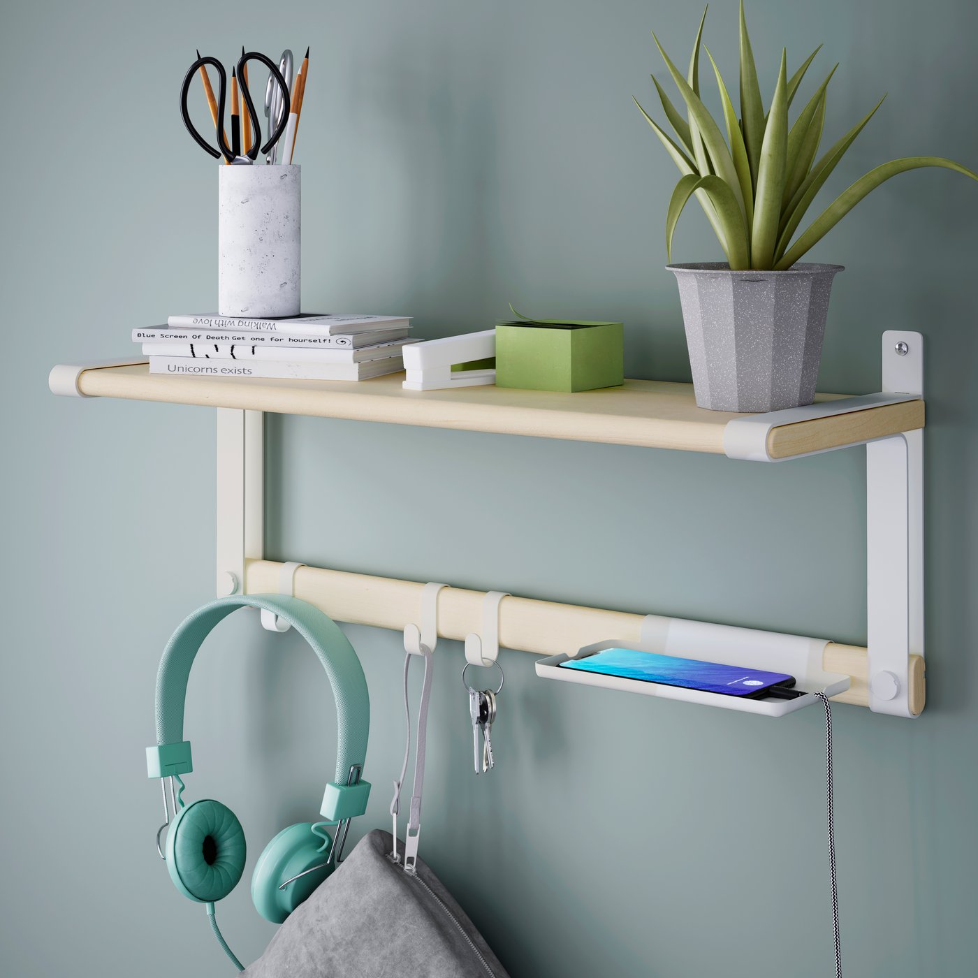 A white/aspen SKOMAKARE wall shelf