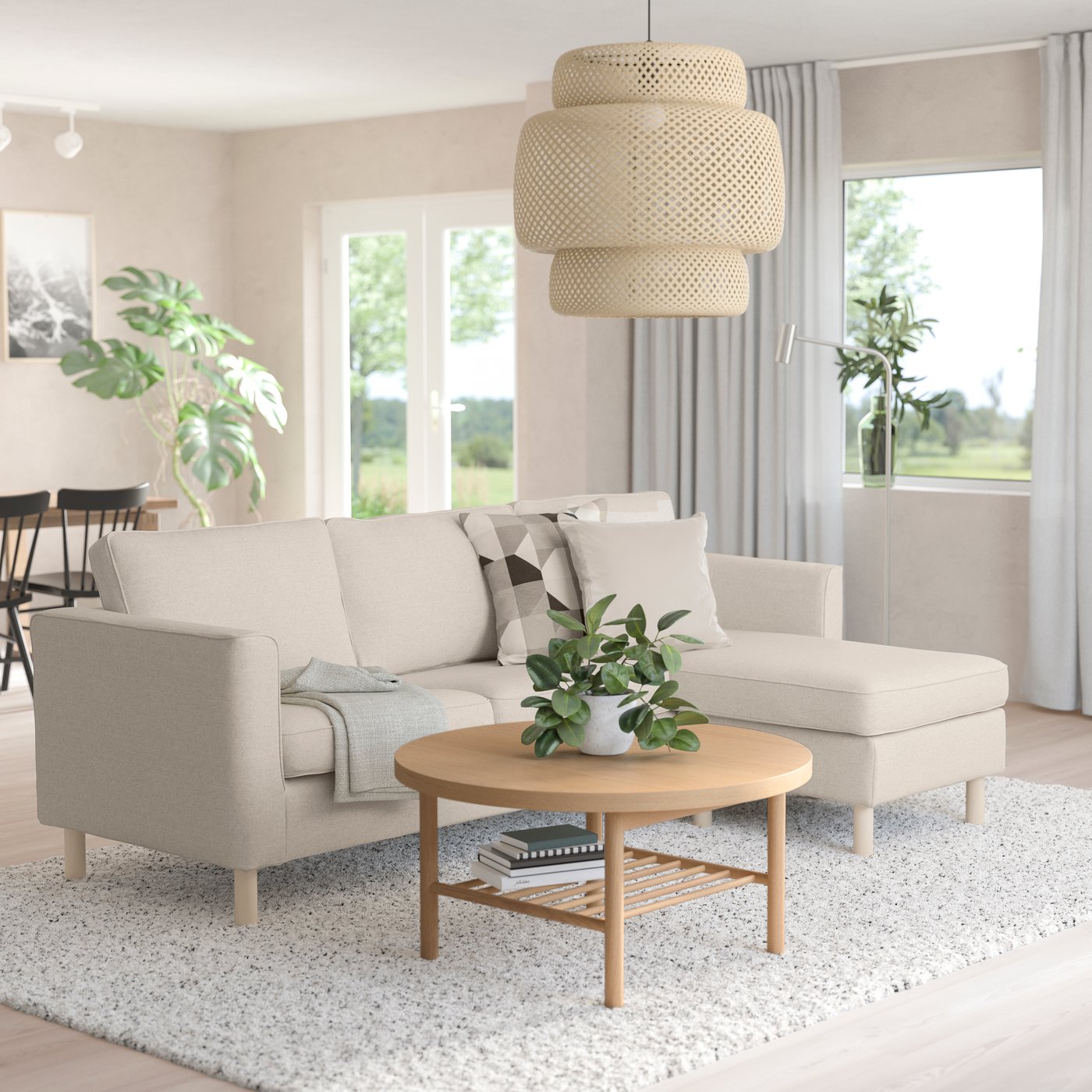 A Gunnared beige PÄRUP 3-seat sofa with chaise longue