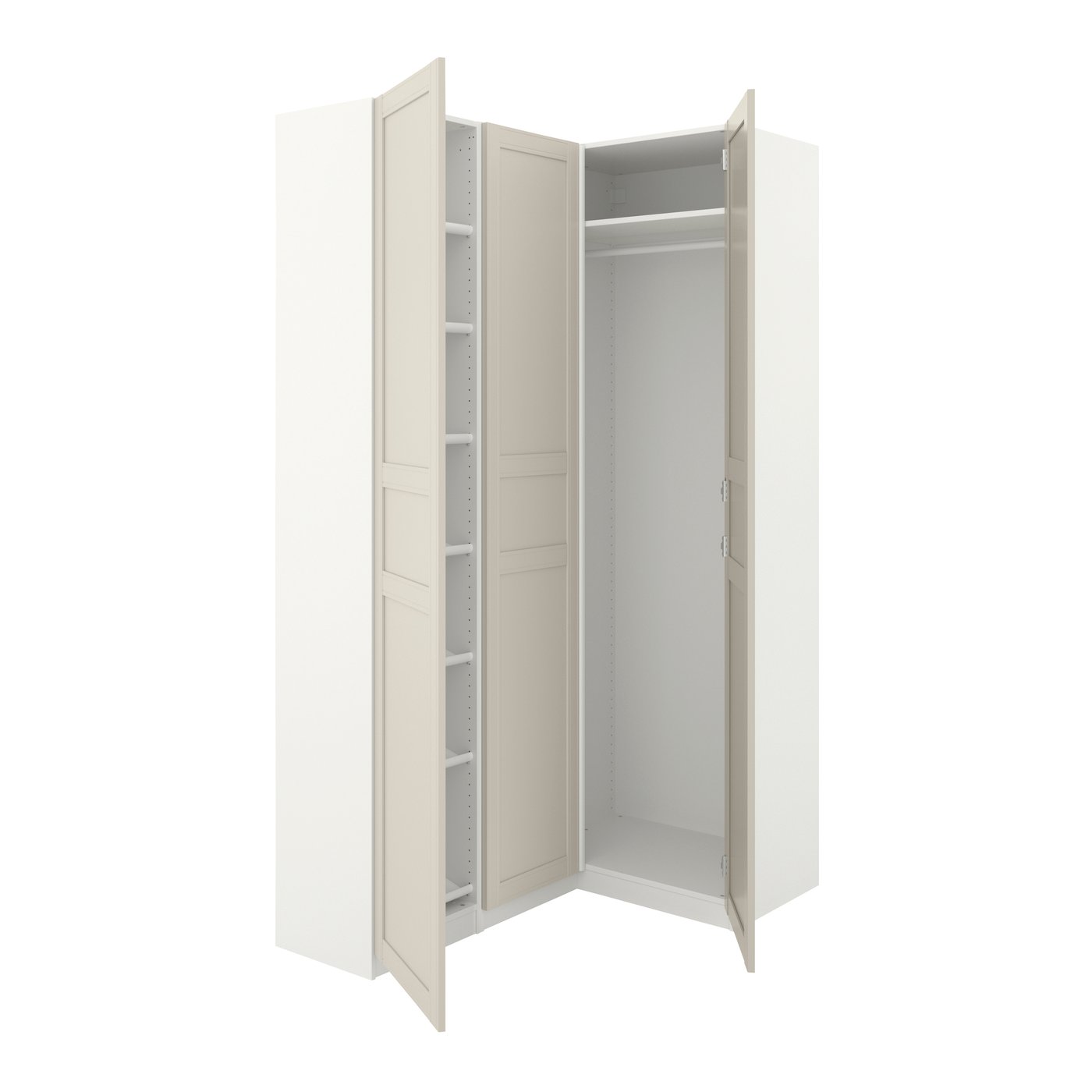 IKEA PAX / FLISBERGET hörngarderob, vit/ljusbeige, 161/88x236 cm
