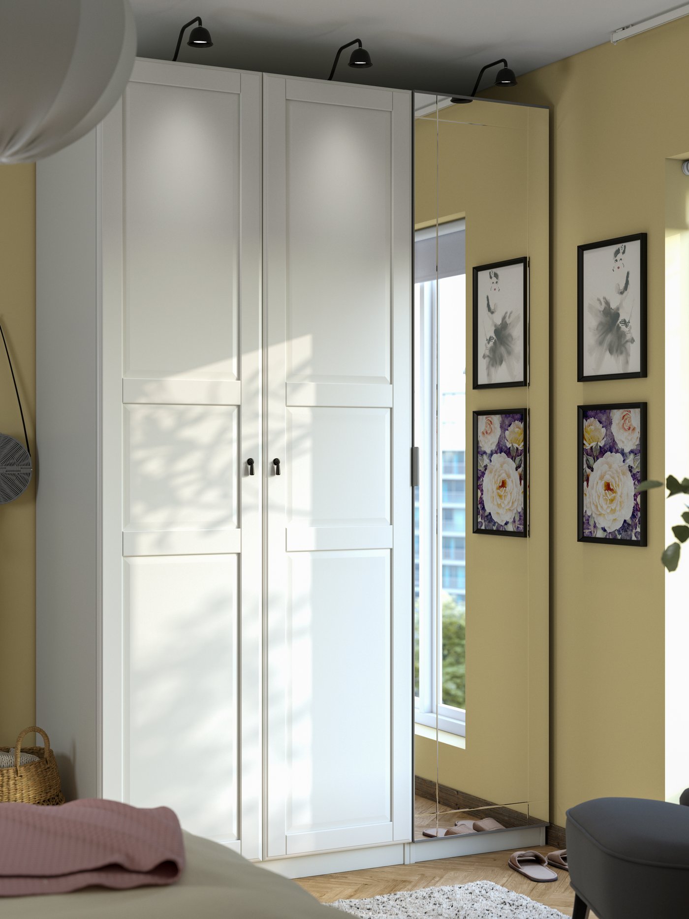 A white/white mirror glass PAX wardrobe combination