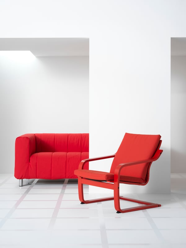 A red/Vissle red POÄNG low-back armchair