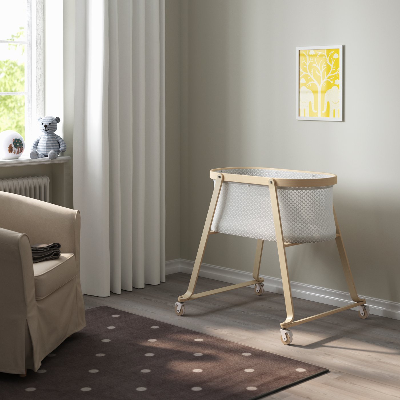 IKEA ÄLSKVÄRD babykorg med madrass, björk, 40x73 cm