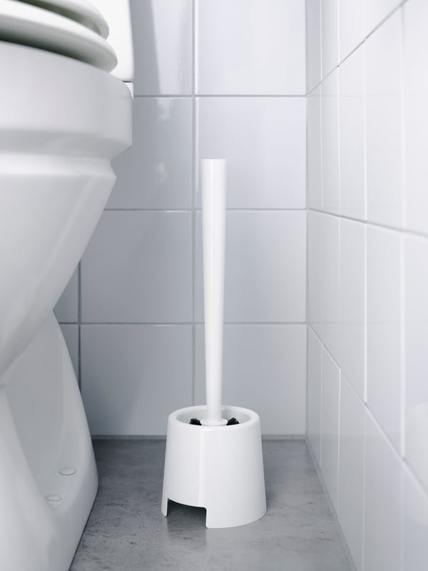 A white BOLMEN toilet brush/holder