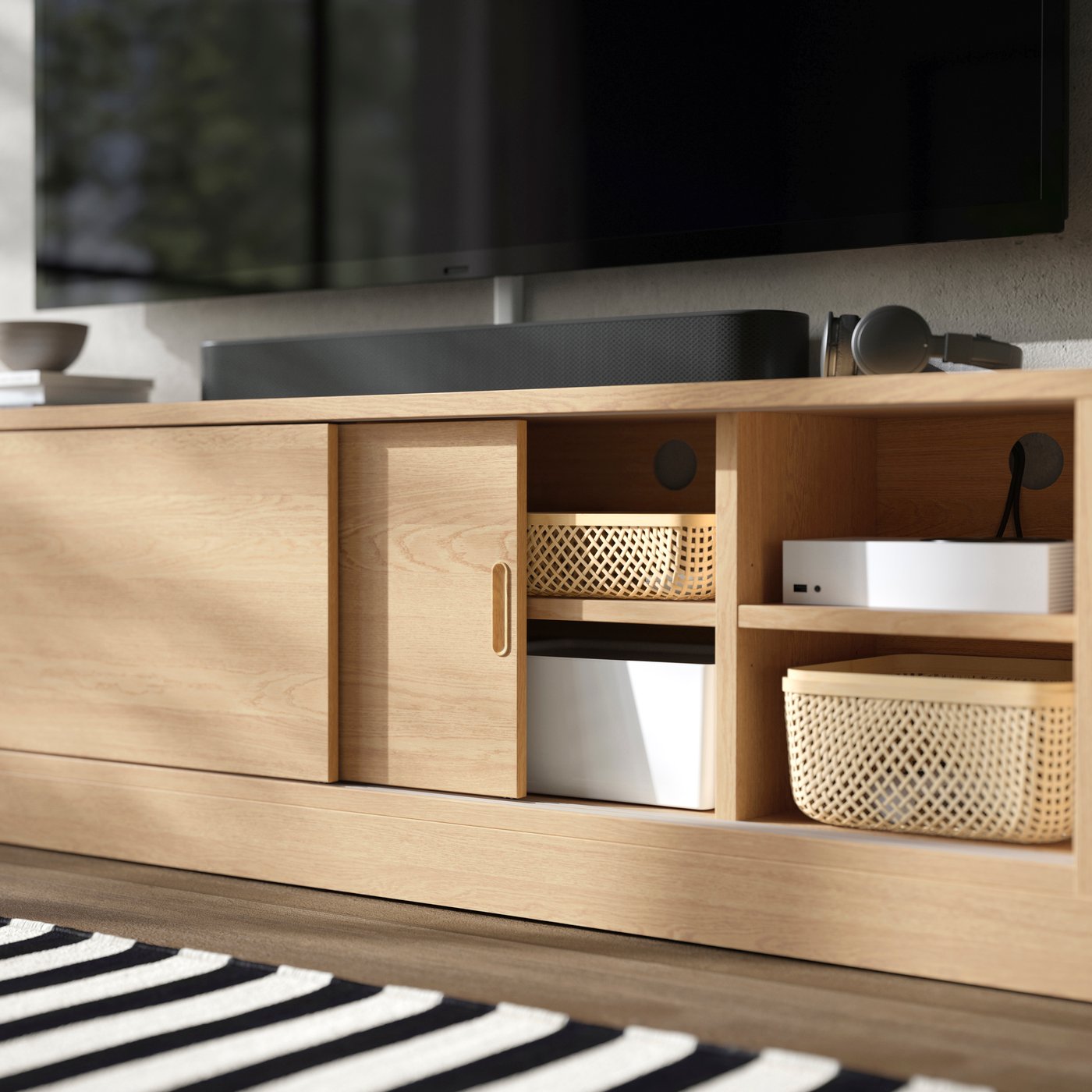 An oak veneer TONSTAD TV bench