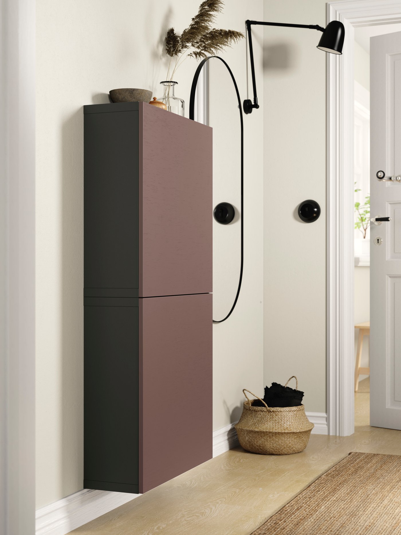 A dark grey/Hjortviken brown BESTÅ wall cabinet with 2 doors