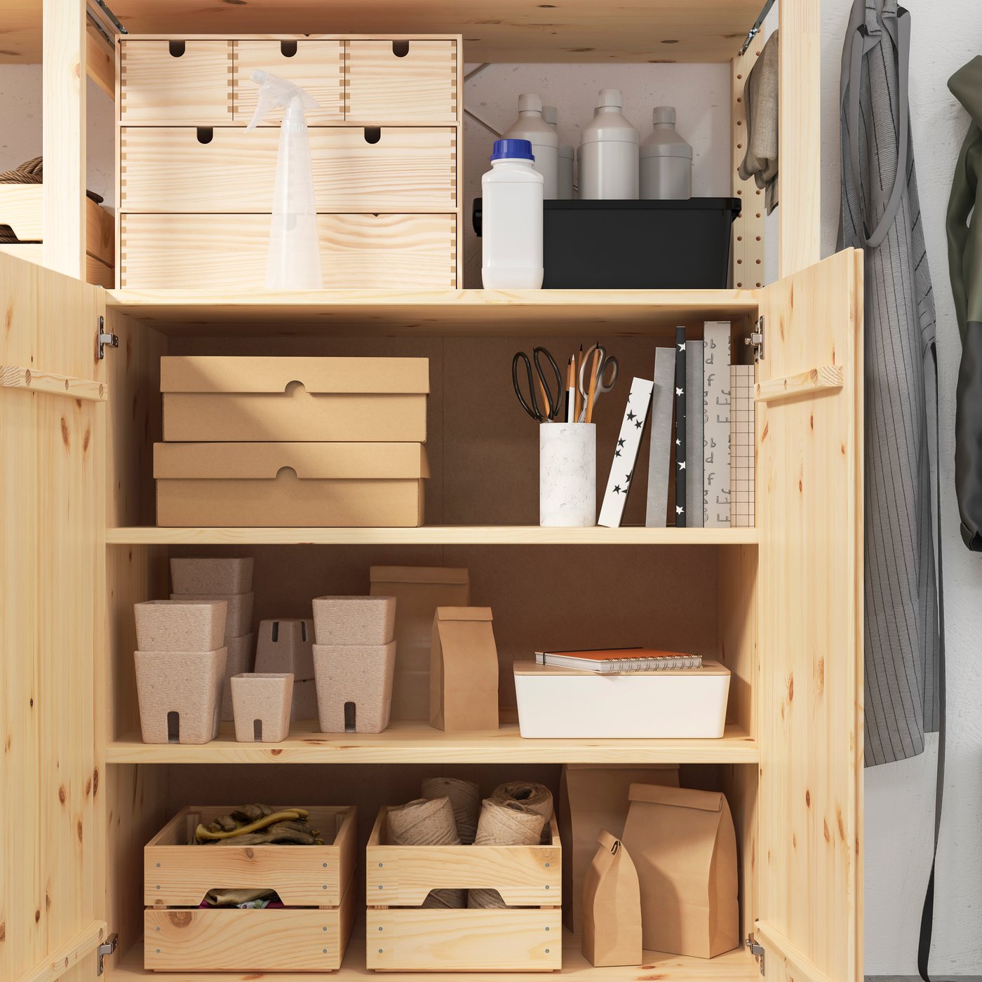 A pine IVAR 2 sections/shelves/cabinet