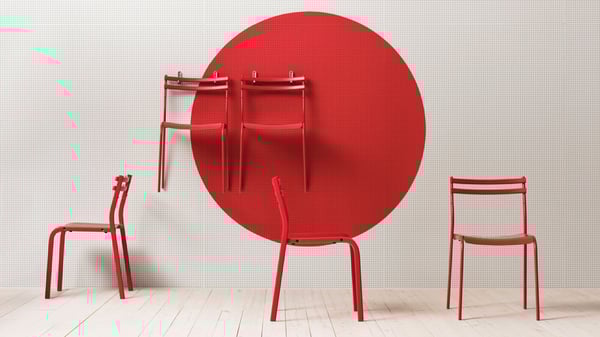 A metal/red GENESÖN chair