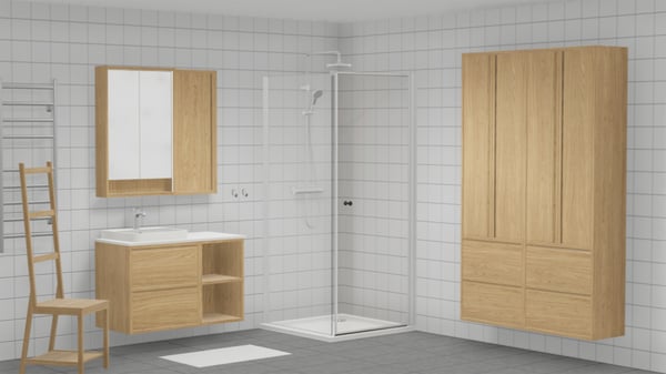Wizualizacja 3D łazienki zaprojektowana przez  projektantów wnętrz IKEA.