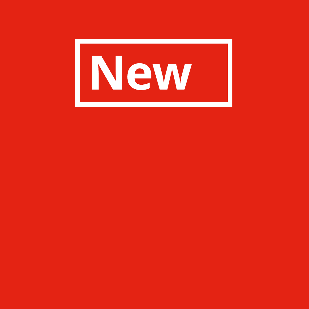 Red square box with white words New Lower Price