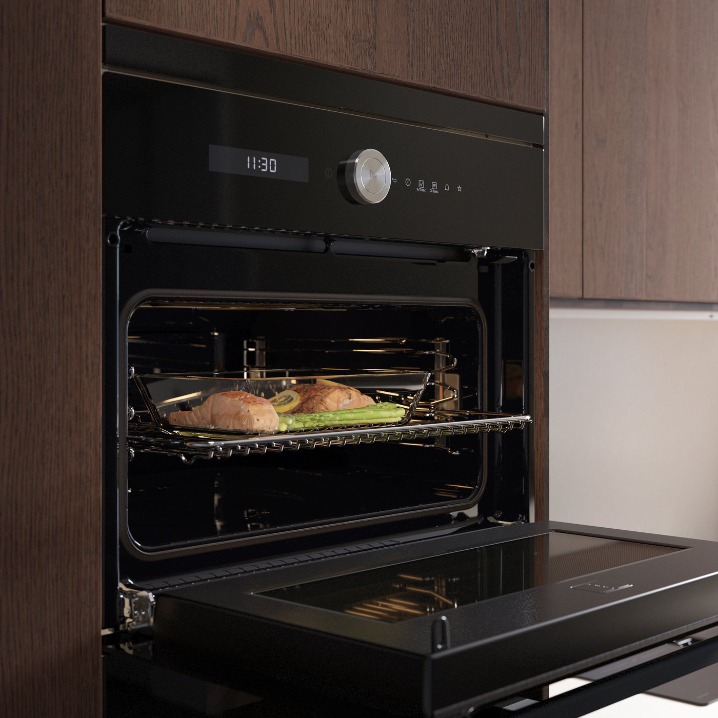 En IKEA 700 svart FINSMAKARE mikrovågsugn med varmluft