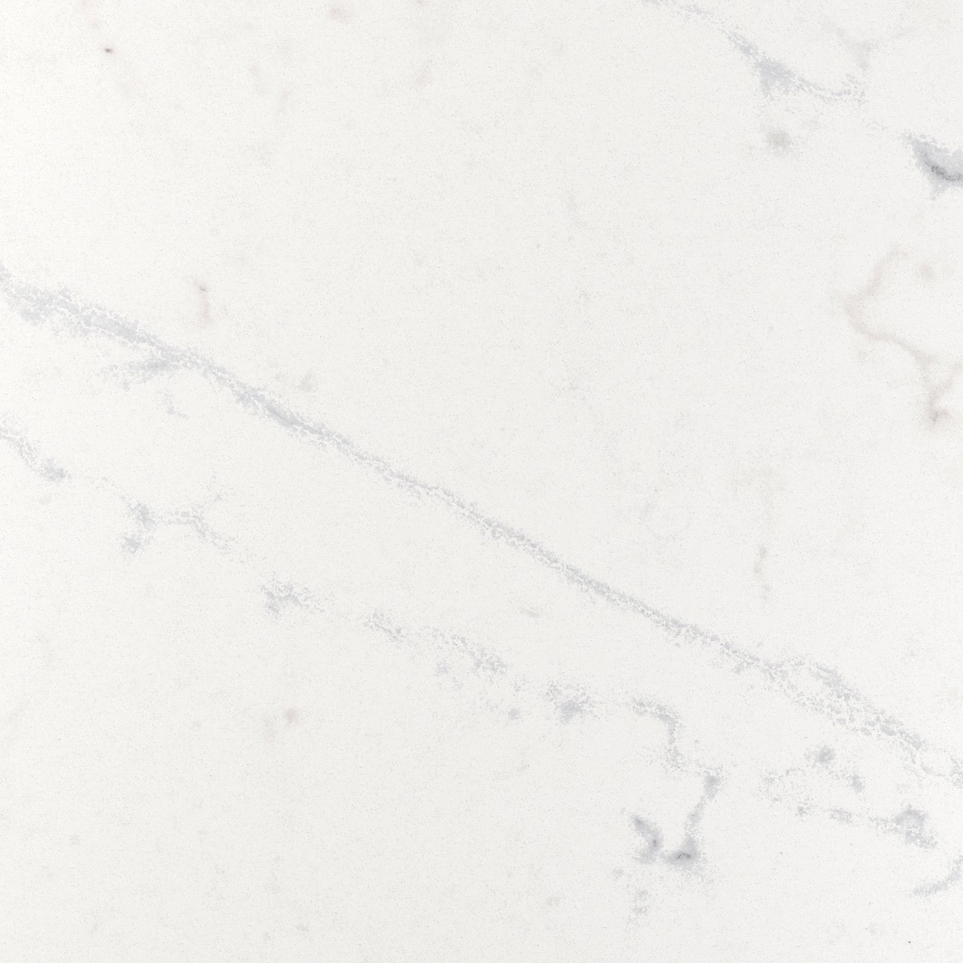 Eine KASKER Quarzkomposit Maßarbeitsplatte marmoriert weiß/hellgrau