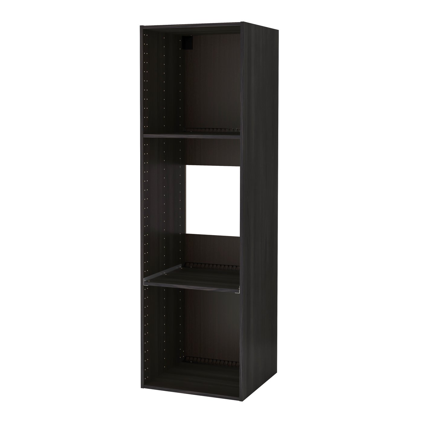 A wood effect black METOD high cabinet frame for fridge/oven