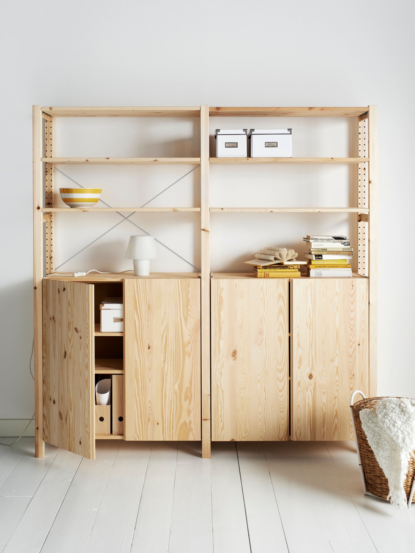 A pine IVAR 2 sections/shelves/cabinet