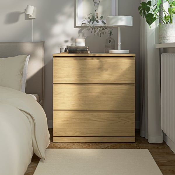 STORKLINTA 3-Drawer Oak-Effect Chest of Drawers in the Bedroom