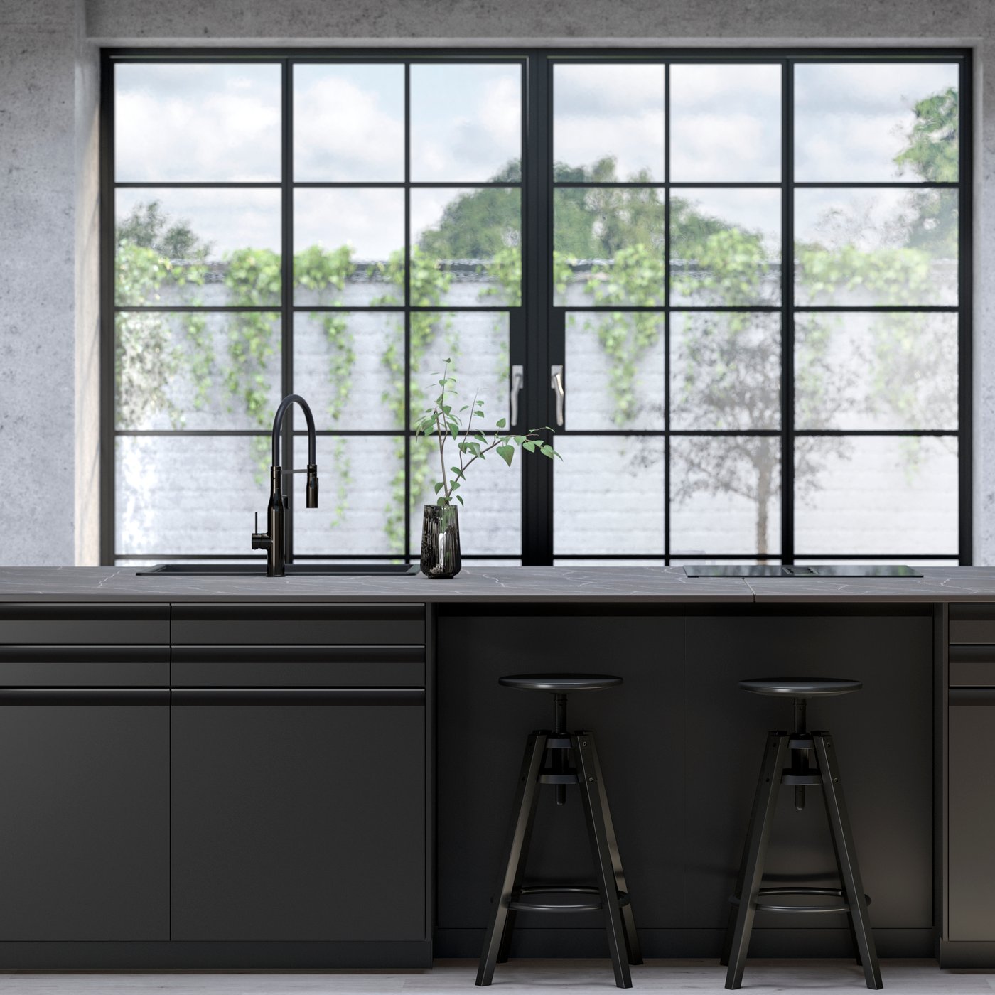 A matt black/brown/marble effect ceramic SKARARP custom made worktop