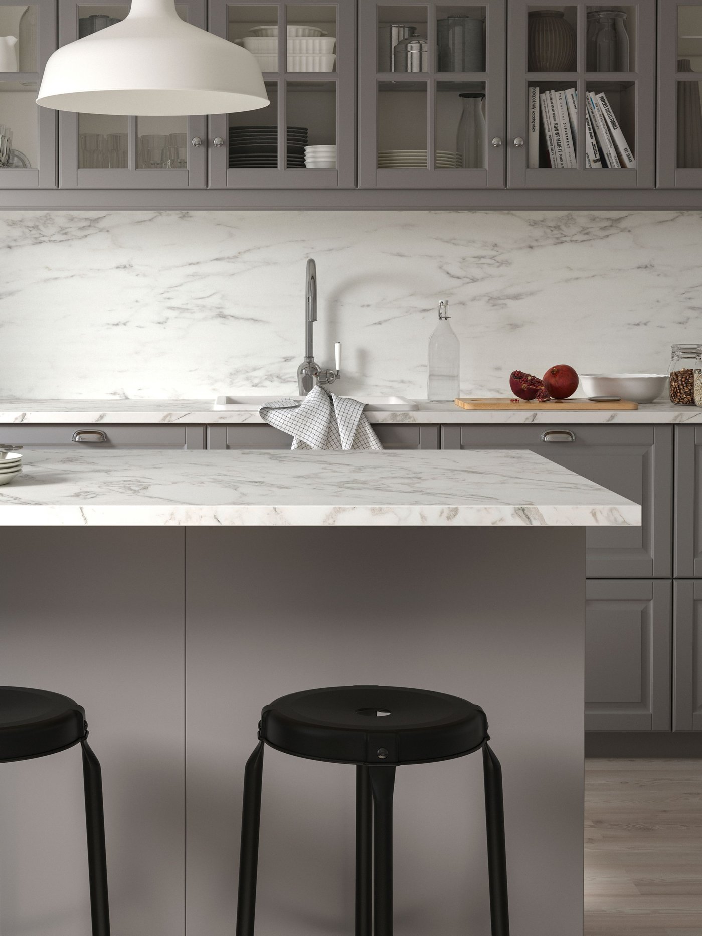 A white lively marble effect/laminate EKBACKEN worktop