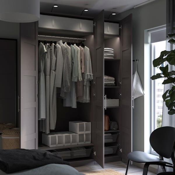 A dark grey PAX wardrobe combination