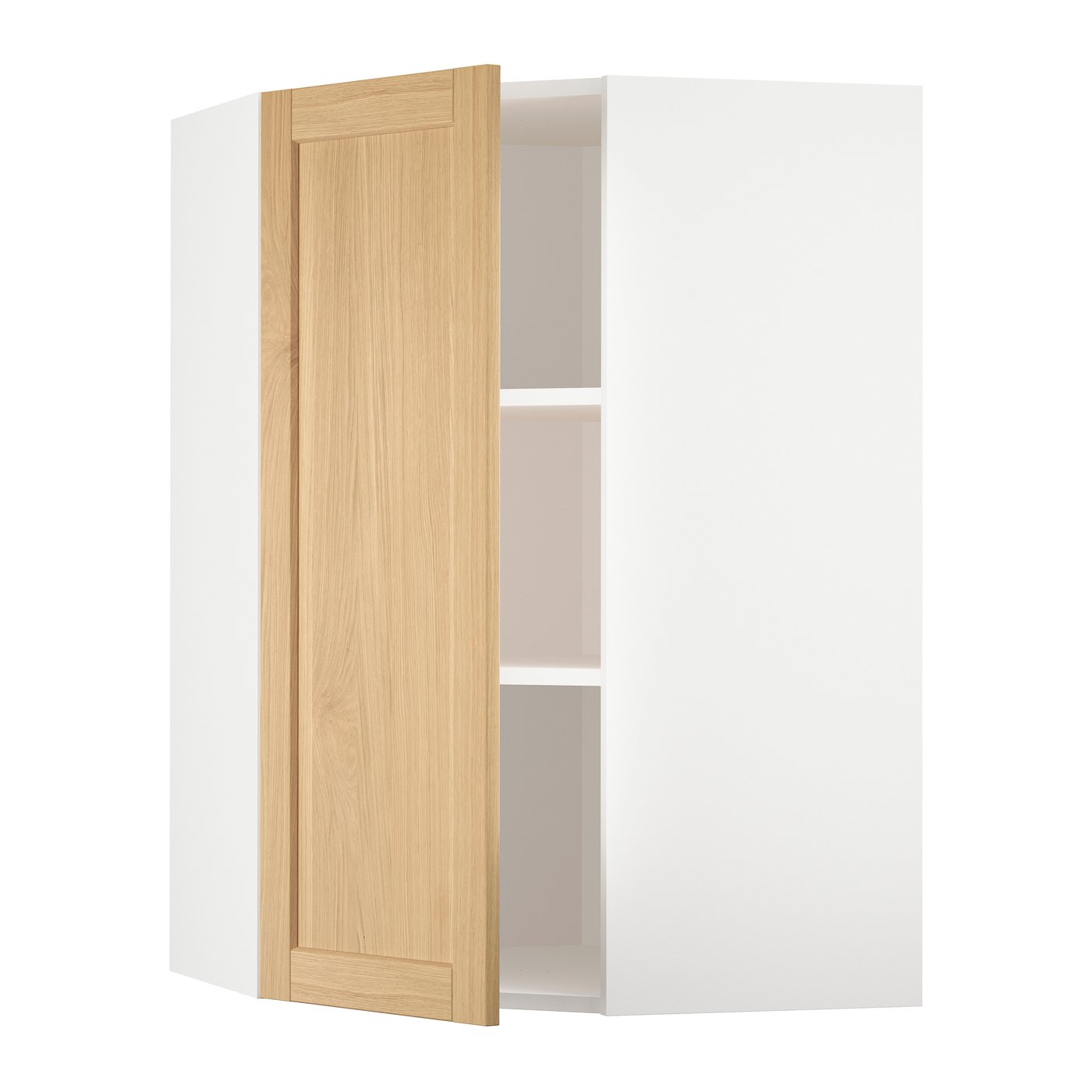 IKEA METOD vägghörnskåp med hyllplan, vit/forsbacka ek, 68x100 cm