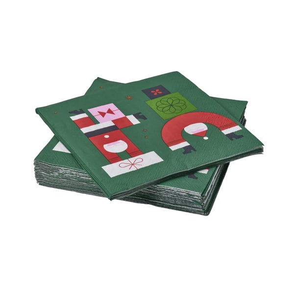 VINTERFINT ヴィンテルフィント 紙ナプキン, サンタクロース模様 グリーン, 33x33cm