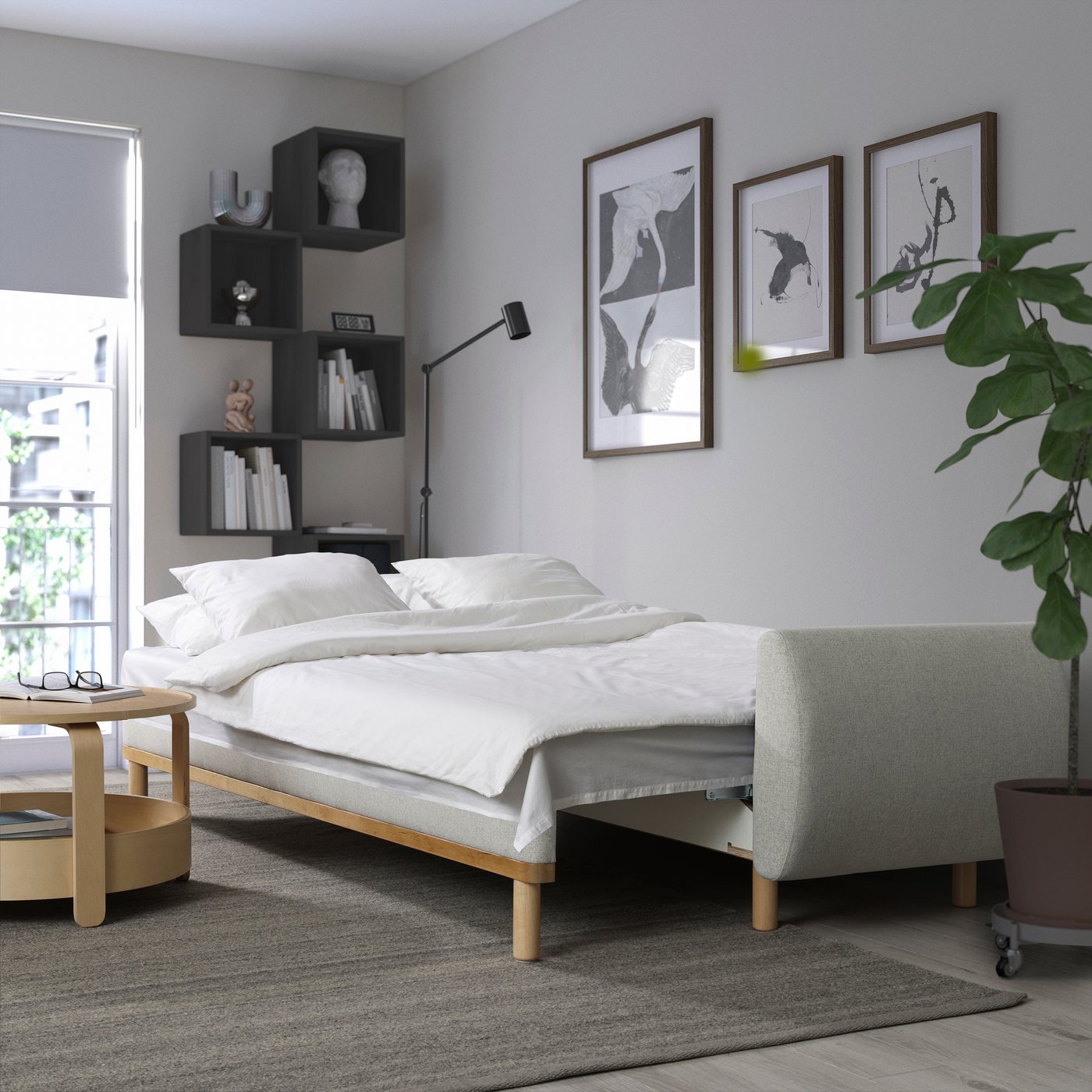 A Gunnared beige GRUNNARP 3-seat sofa-bed