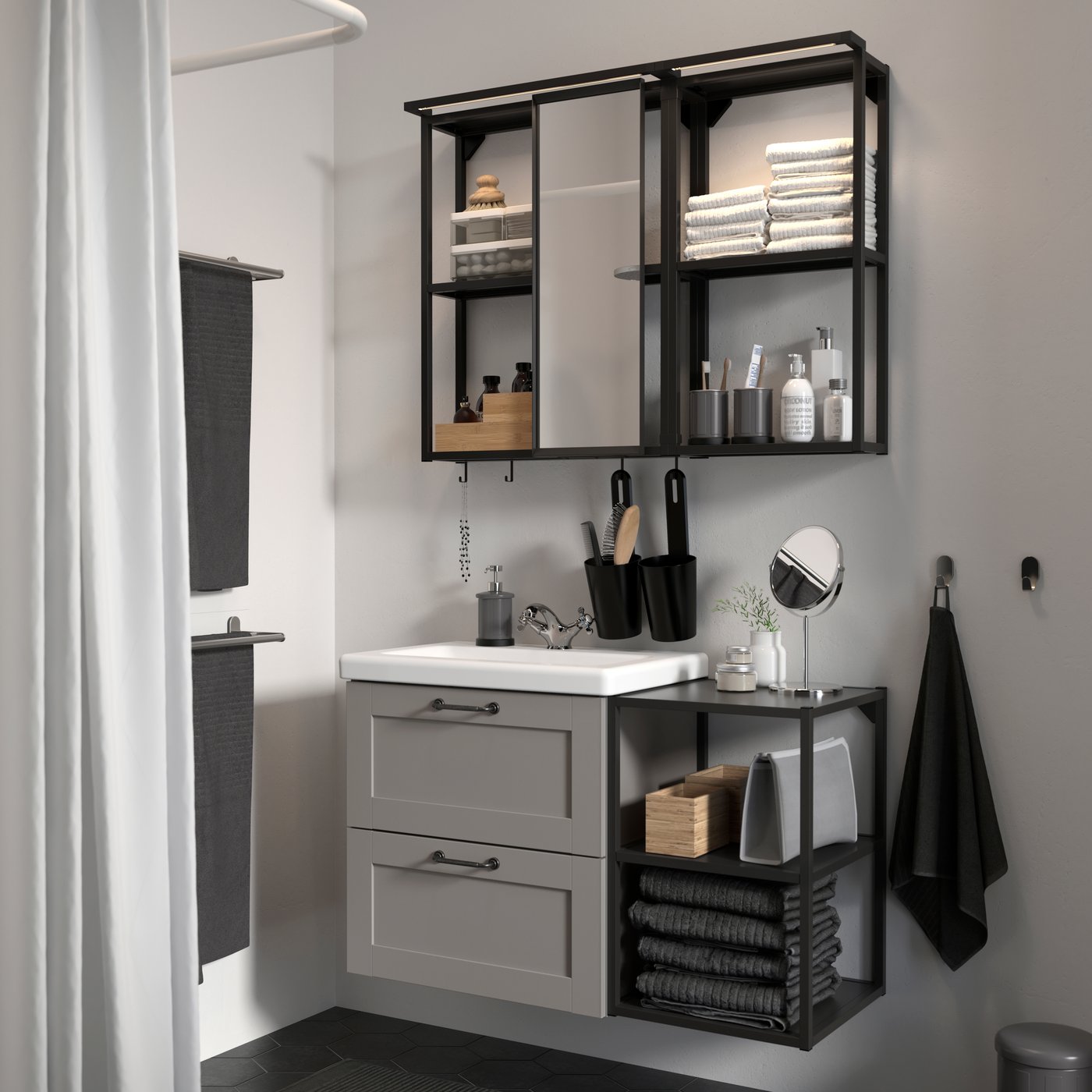 IKEA ENHET badrum, antracit/grå ram, 102x43x65 cm