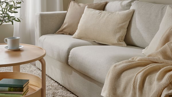 A Gunnared beige VIMLE 3-seat sofa in the living room