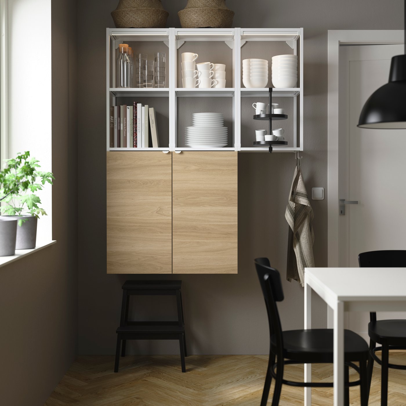 A white/oak effect ENHET storage combination