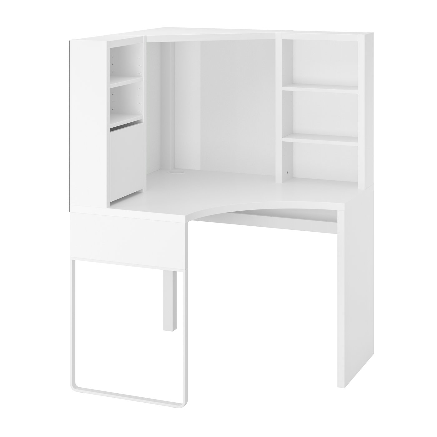 A white MICKE corner workstation