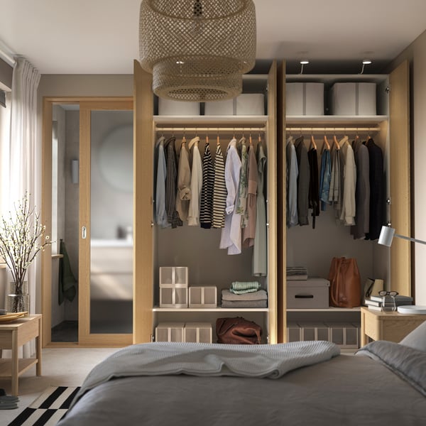 A white/oak veneer PAX wardrobe combination