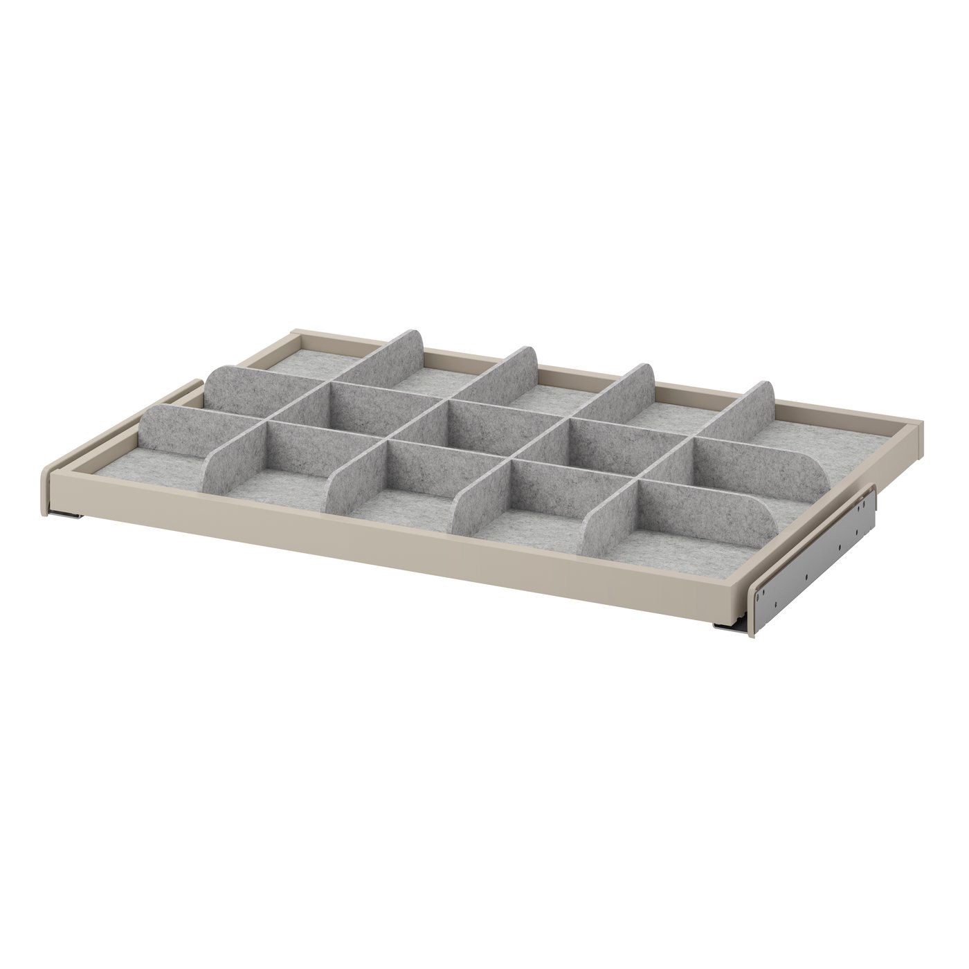 IKEA KOMPLEMENT utdragbart hyllplan med avdelare, gråbeige/ljusgrå, 75x58 cm