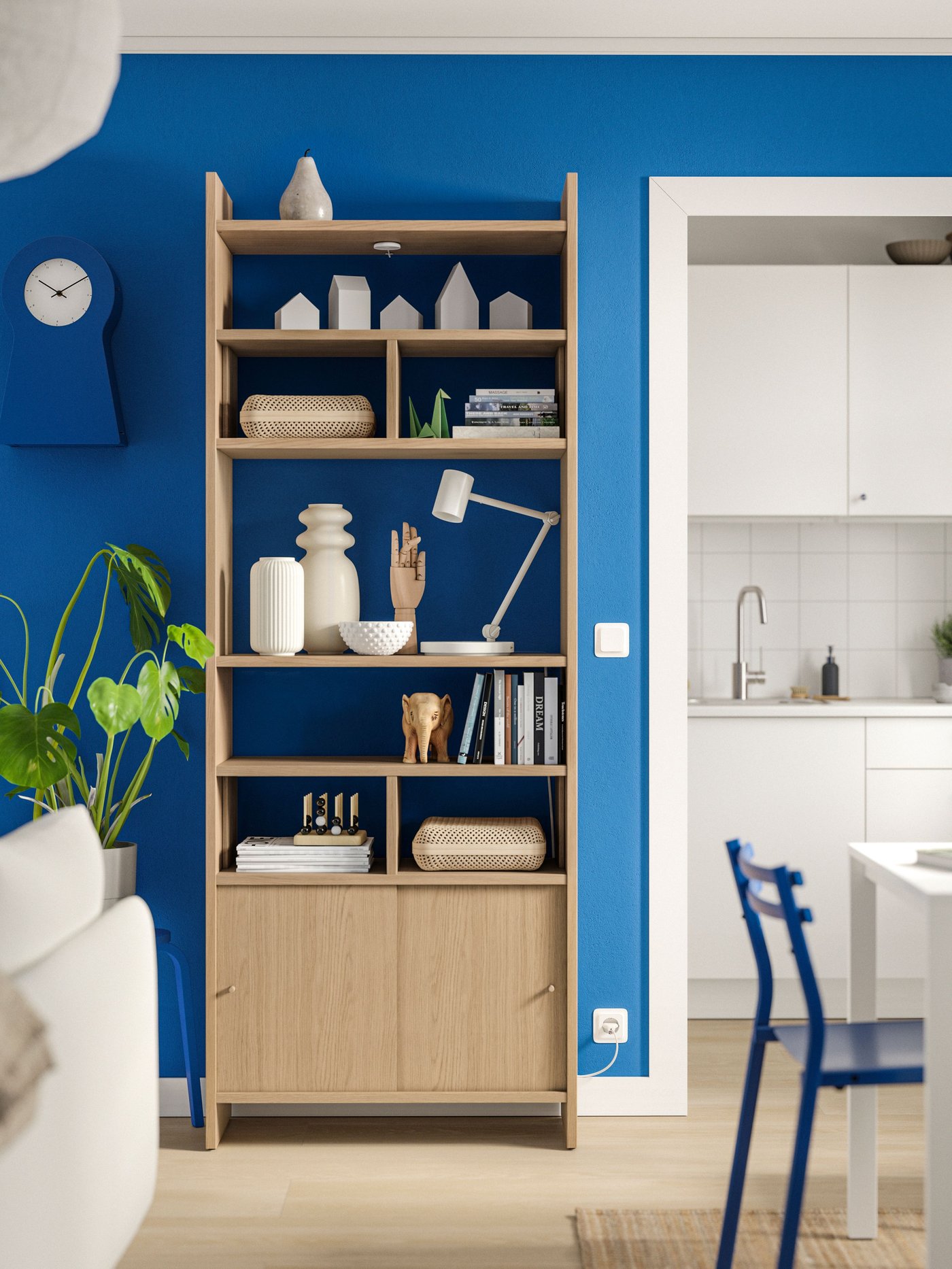 A with 3 shelves/oak effect LÅDMAKARE storage combination w sliding doors