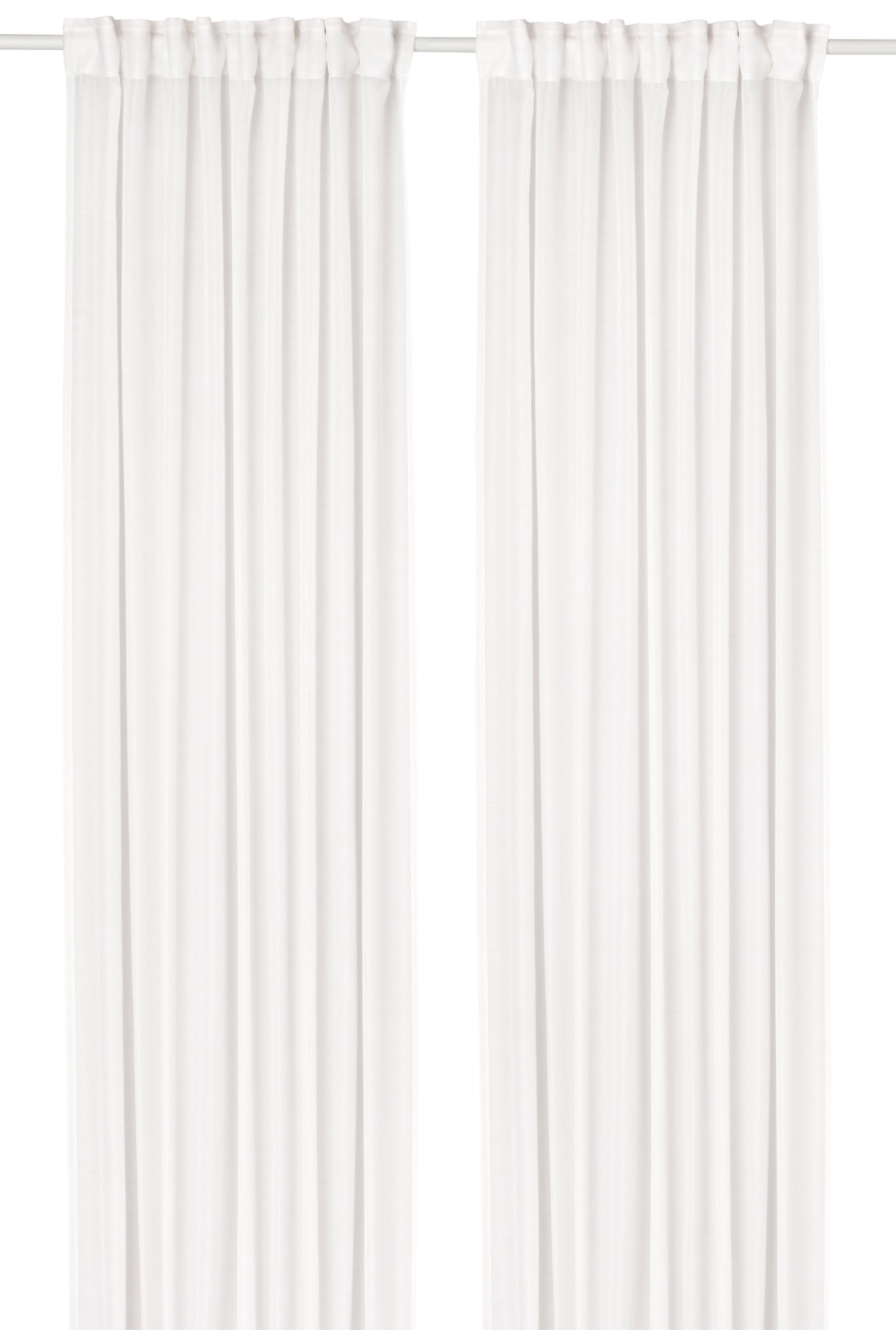 IKEA STENFRÖ skira gardiner, 1 par, vit/med veckband, 145x300 cm