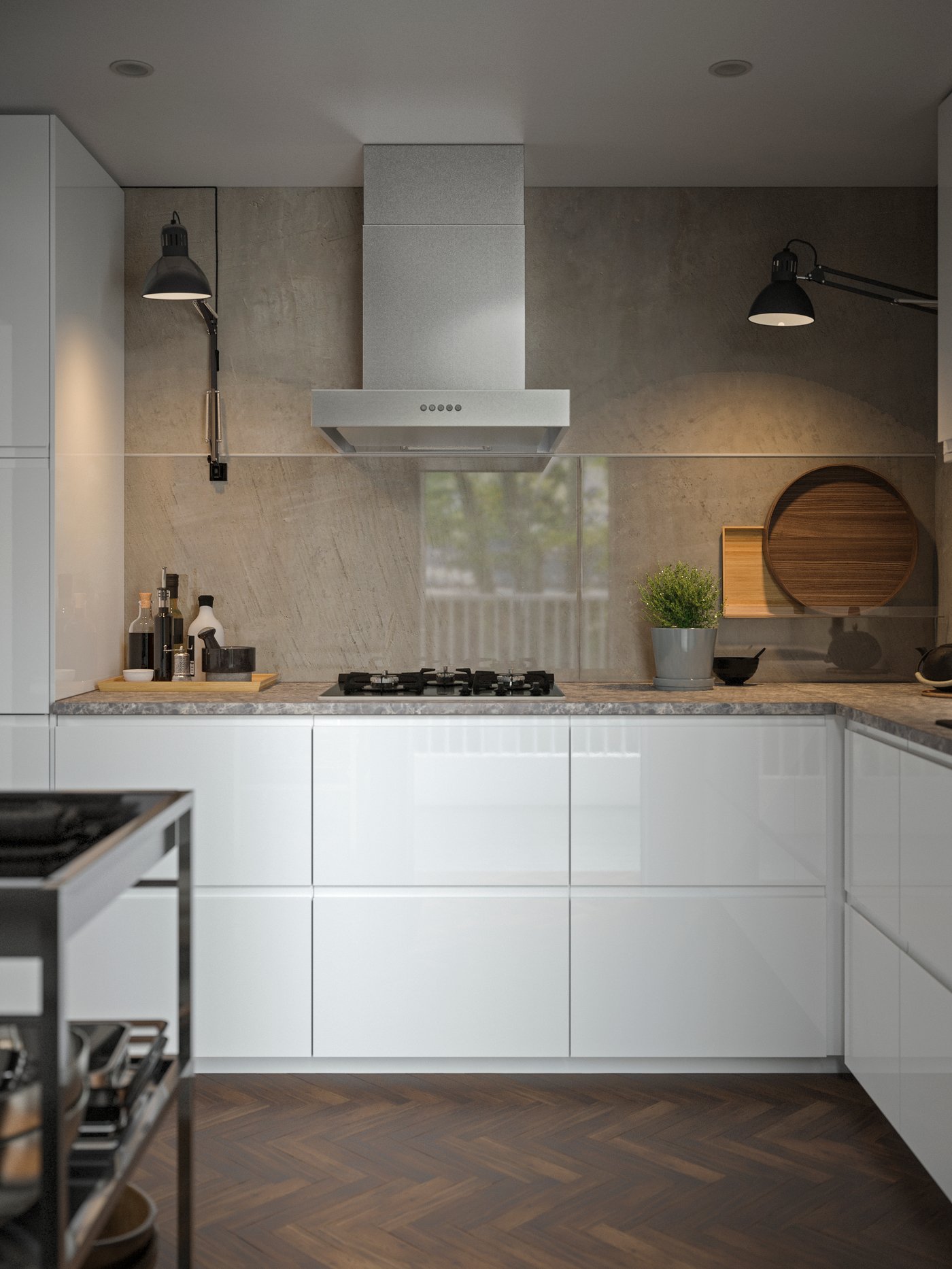 A dark grey marble effect/laminate EKBACKEN worktop