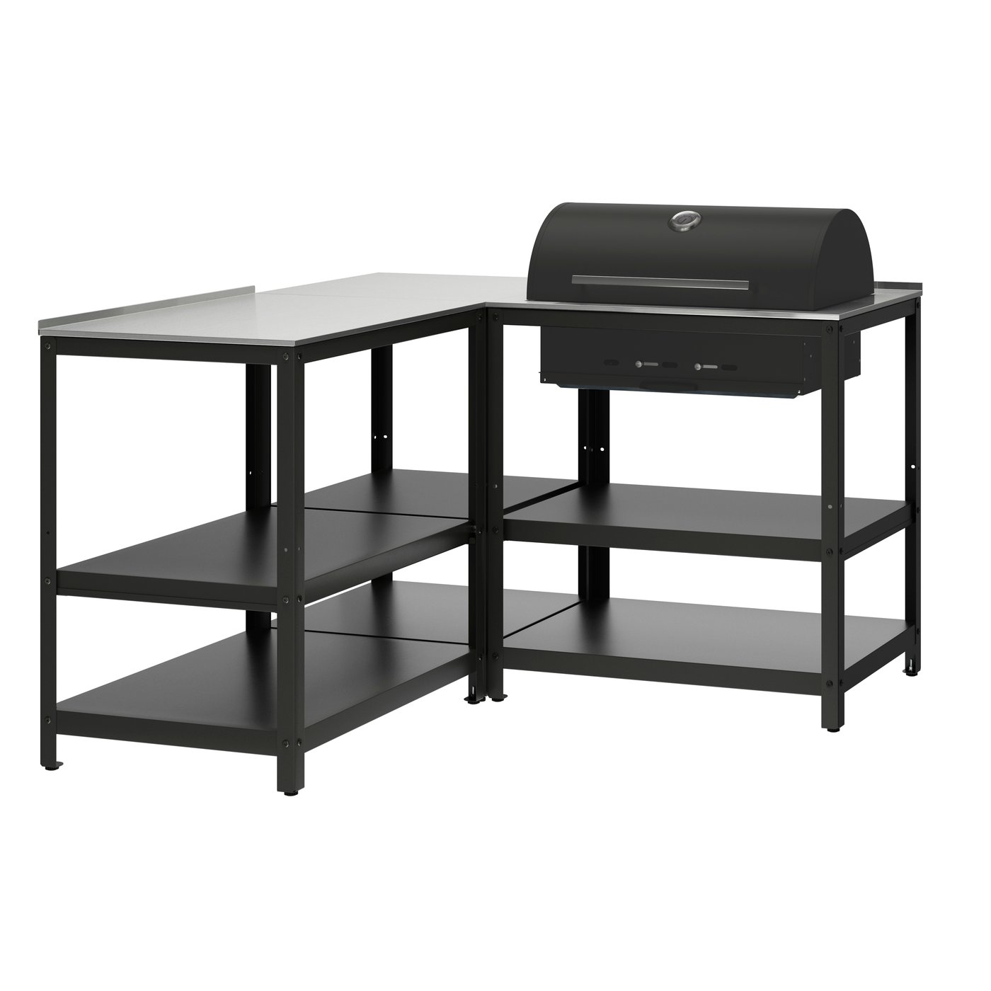 IKEA GRILLSKÄR kolgrill med köksö, rostfritt stål/utomhus, 147x147 cm