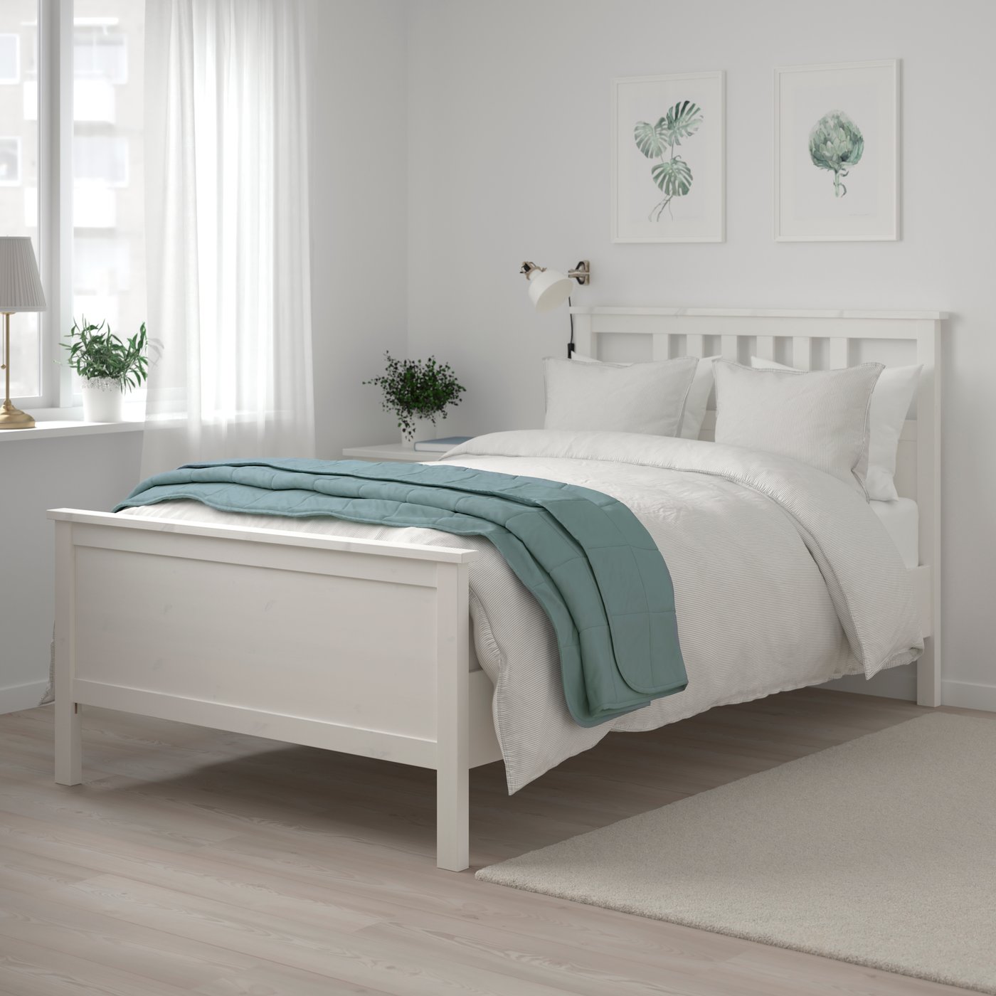 A white stain HEMNES bed frame