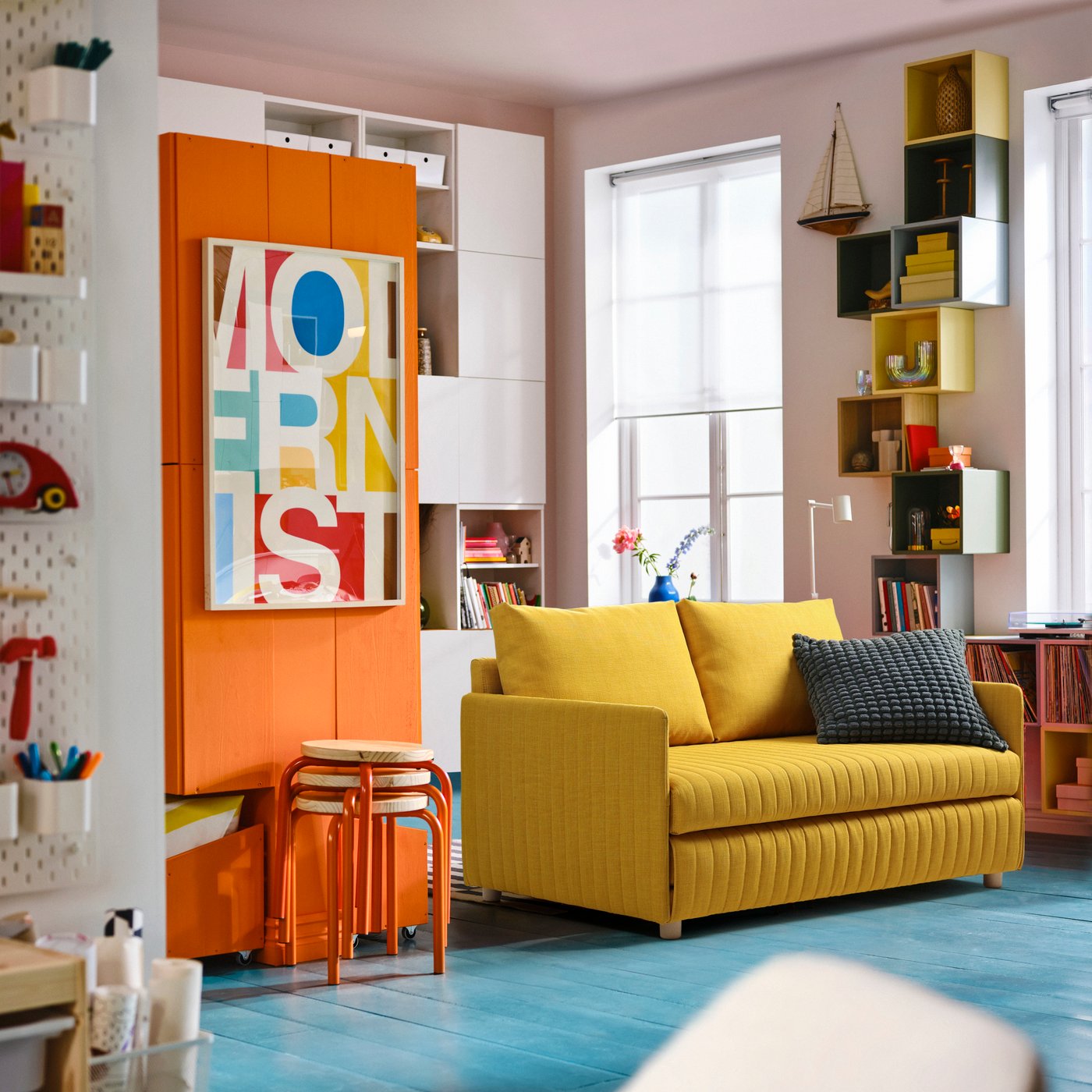 A Skiftebo yellow FRIDHULT sofa-bed