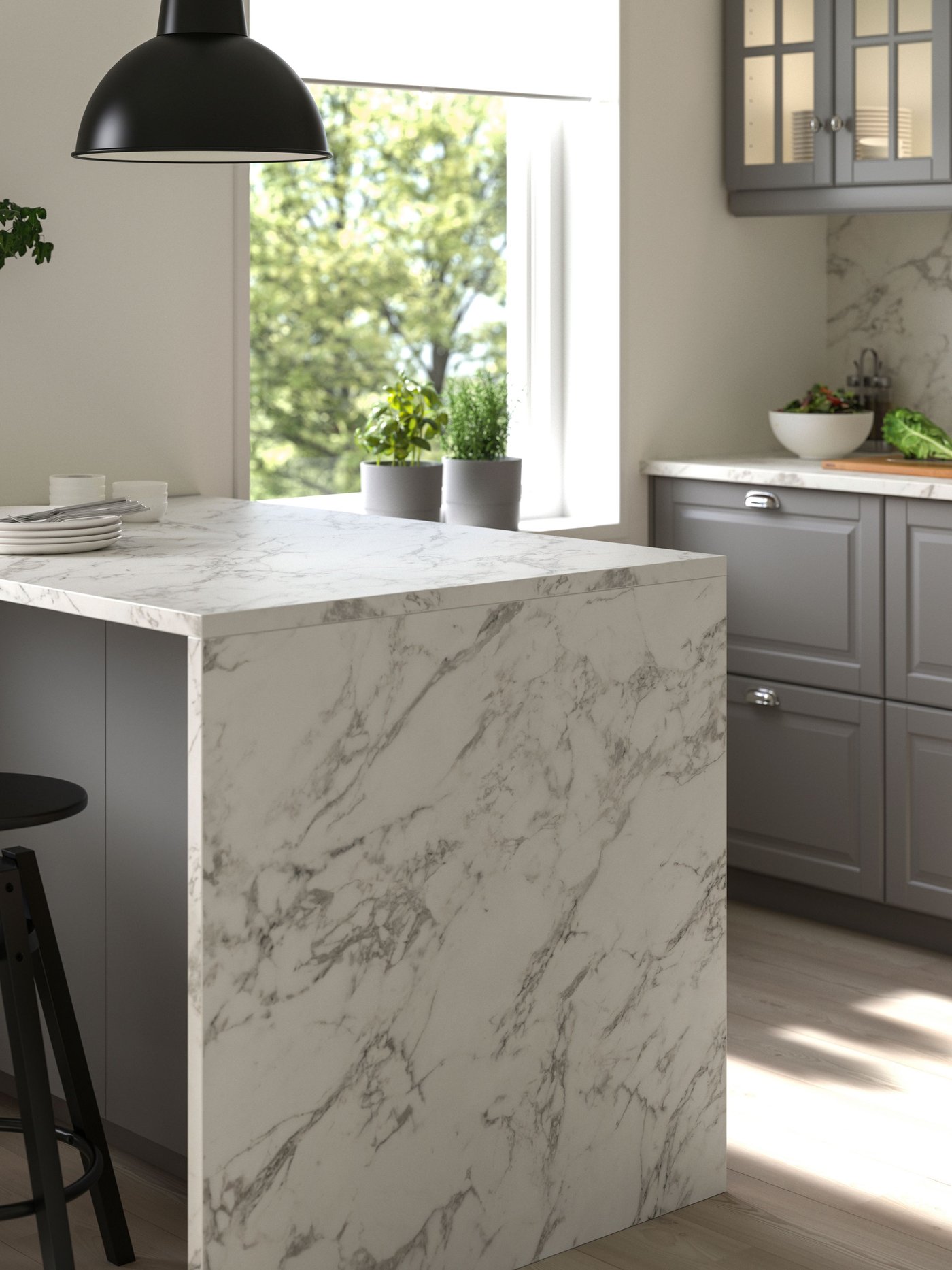 A white lively marble effect/laminate EKBACKEN worktop