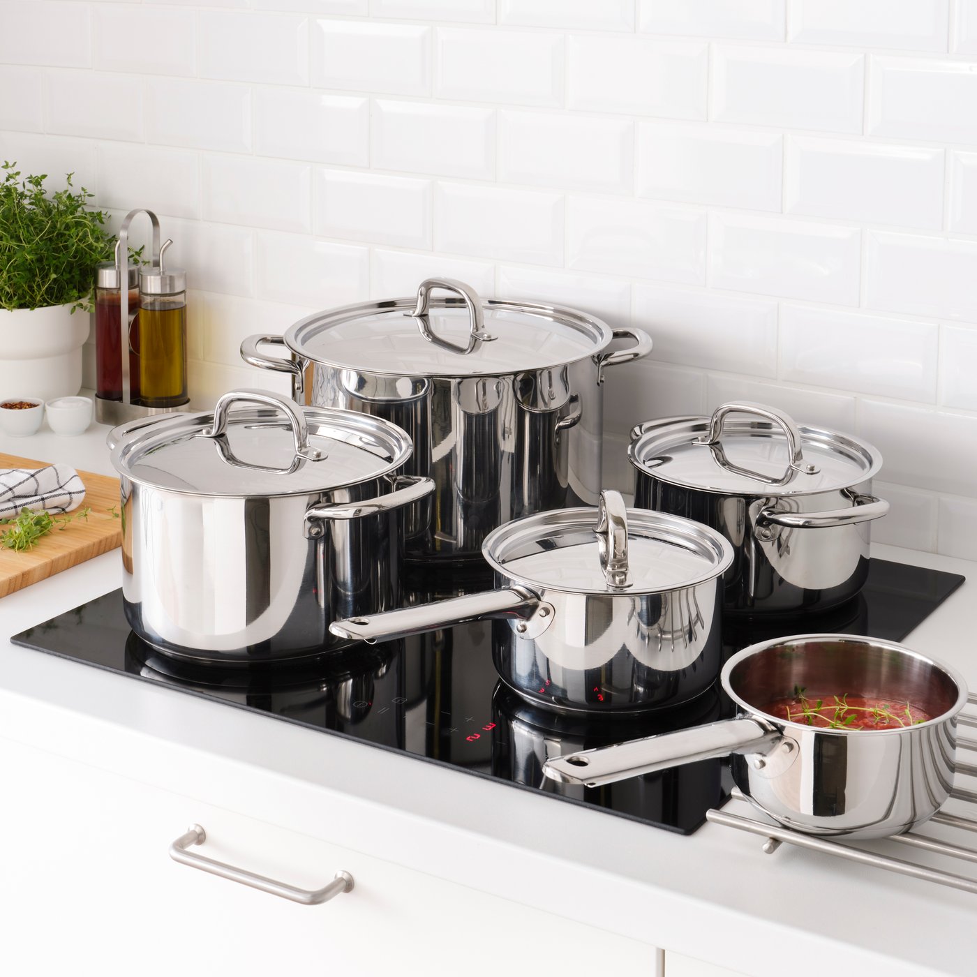 A stainless steel IKEA 365+ 9-piece cookware set