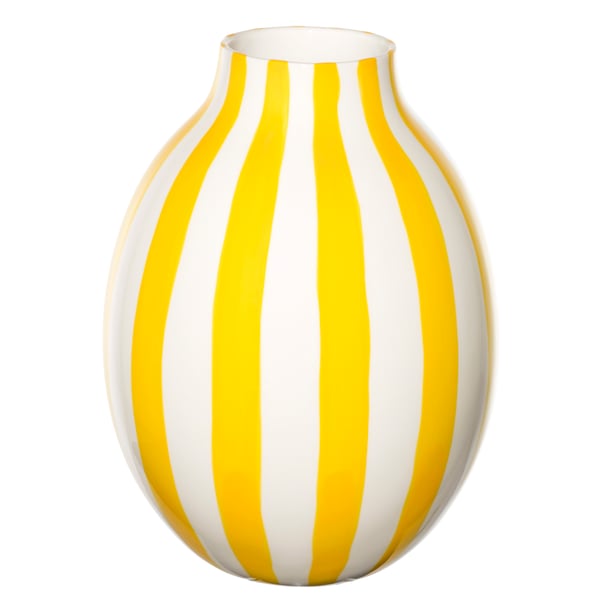 A striped white/yellow BLODBJÖRK vase in the NA