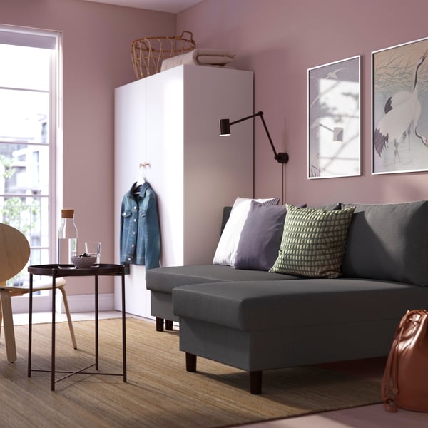 A Knisa dark grey ÄLVDALEN 3-seat sofa-bed with chaise longue