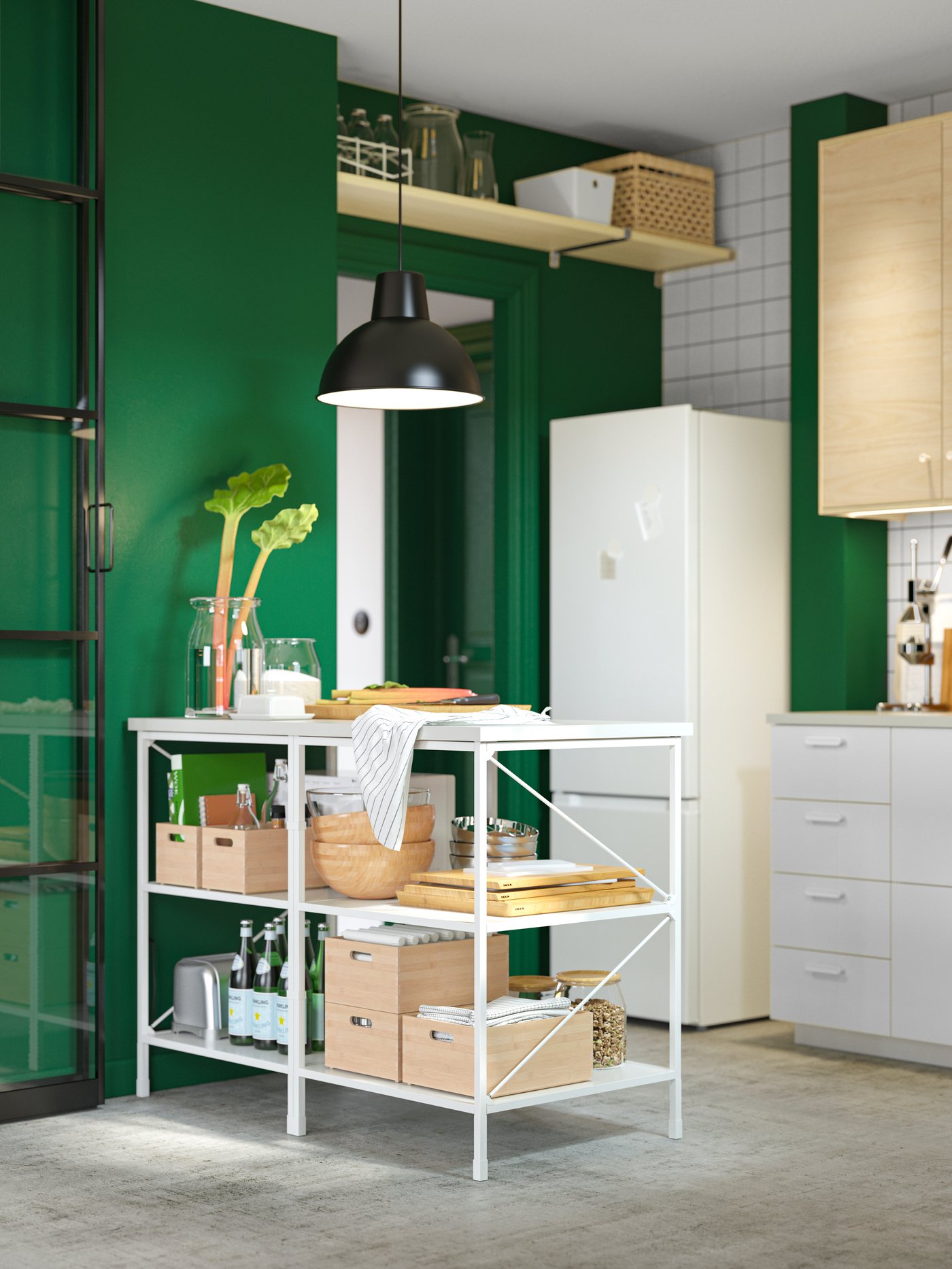 Een witte/Vallstena-witte METOD-onderkast met 4 deuren, 2 lage en 3 middelhoge lades in de keuken