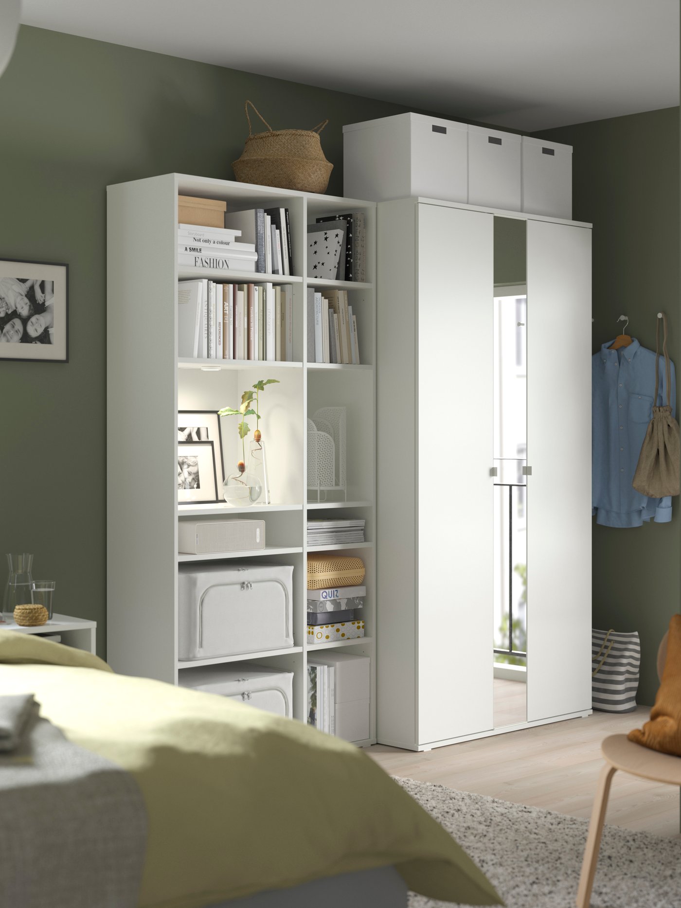 A white/mirror glass VIHALS wardrobe combination